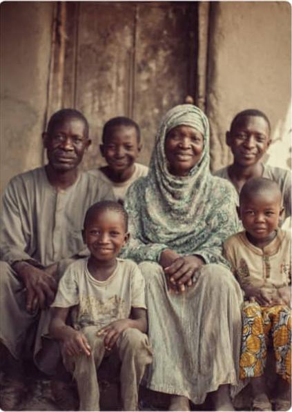 Nigerian couple and children planning with prayer