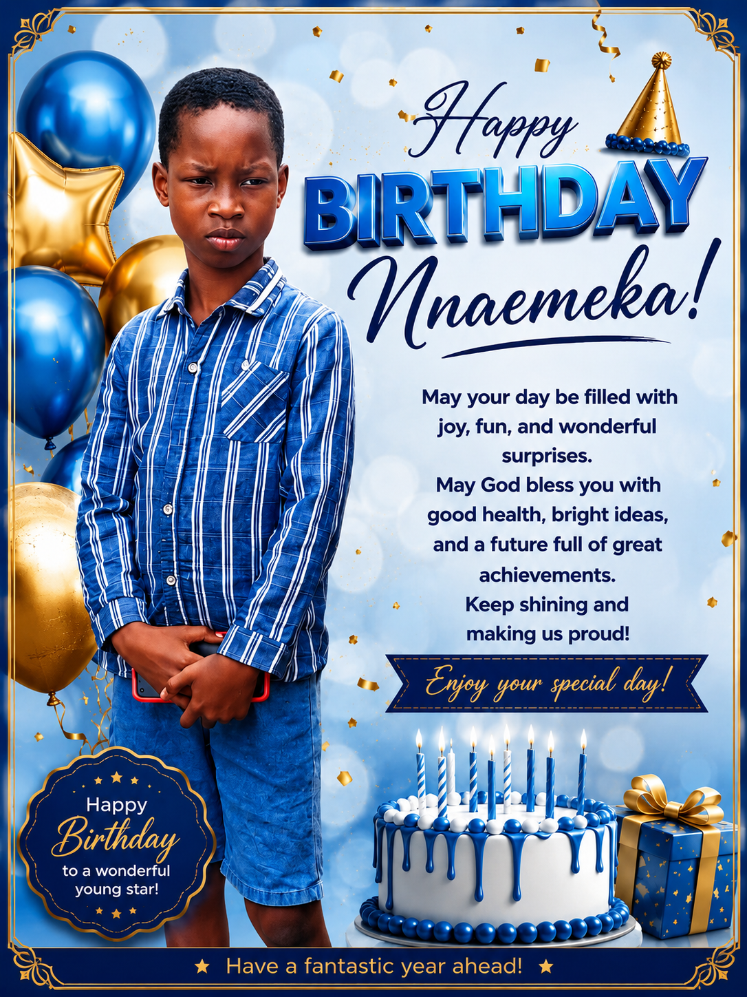 Nnaemeka celebrating his birthday with his cake