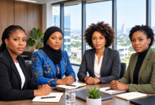 Nigerian women in political leadership meeting in boardroom in Abuja representing gender inclusion