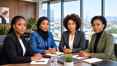 Nigerian women in political leadership meeting in boardroom in Abuja representing gender inclusion