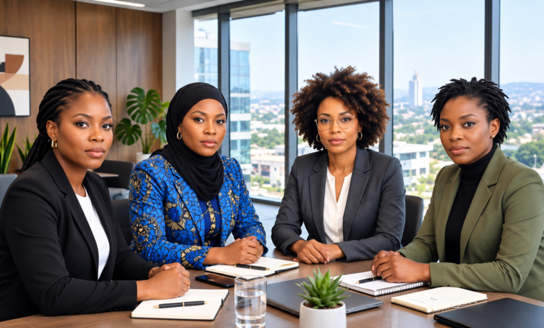 Nigerian women in political leadership meeting in boardroom in Abuja representing gender inclusion