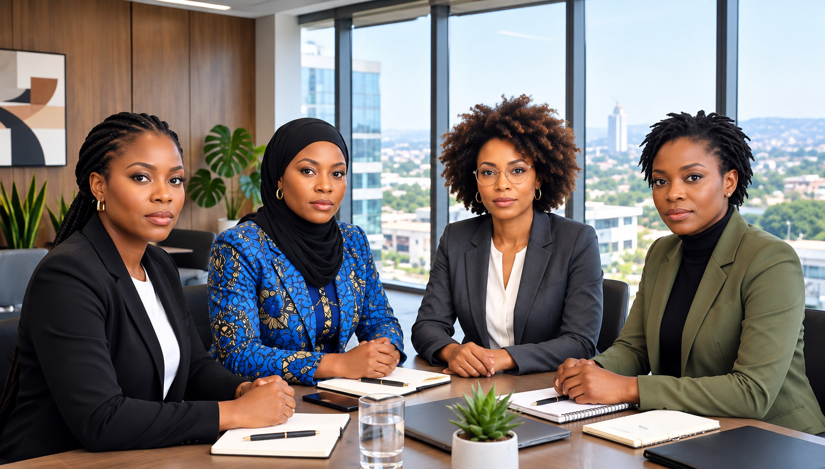 Nigerian women in political leadership meeting in boardroom in Abuja representing gender inclusion
