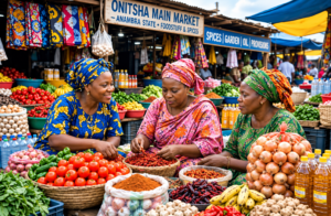 Women traders at Onitsha Main Market Anambra State selling foodstuff spices and provisions